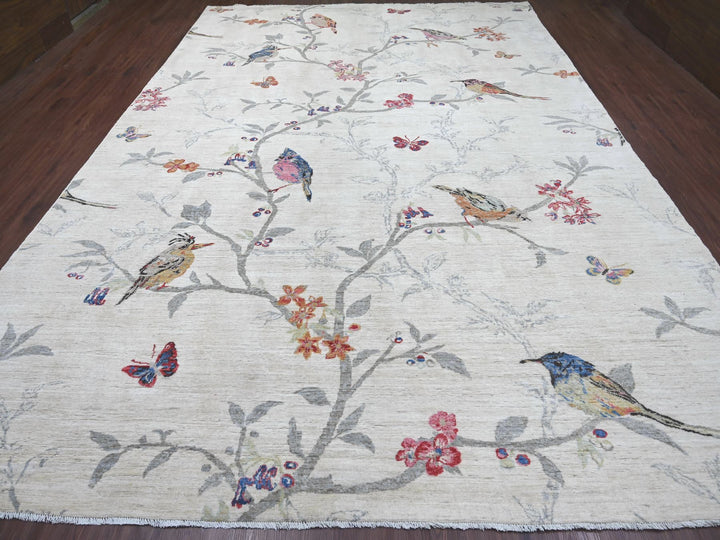 10'3" x 14'7" New Hand Knotted Ivory Wool Rectangle Oriental Rug - MOA10222341