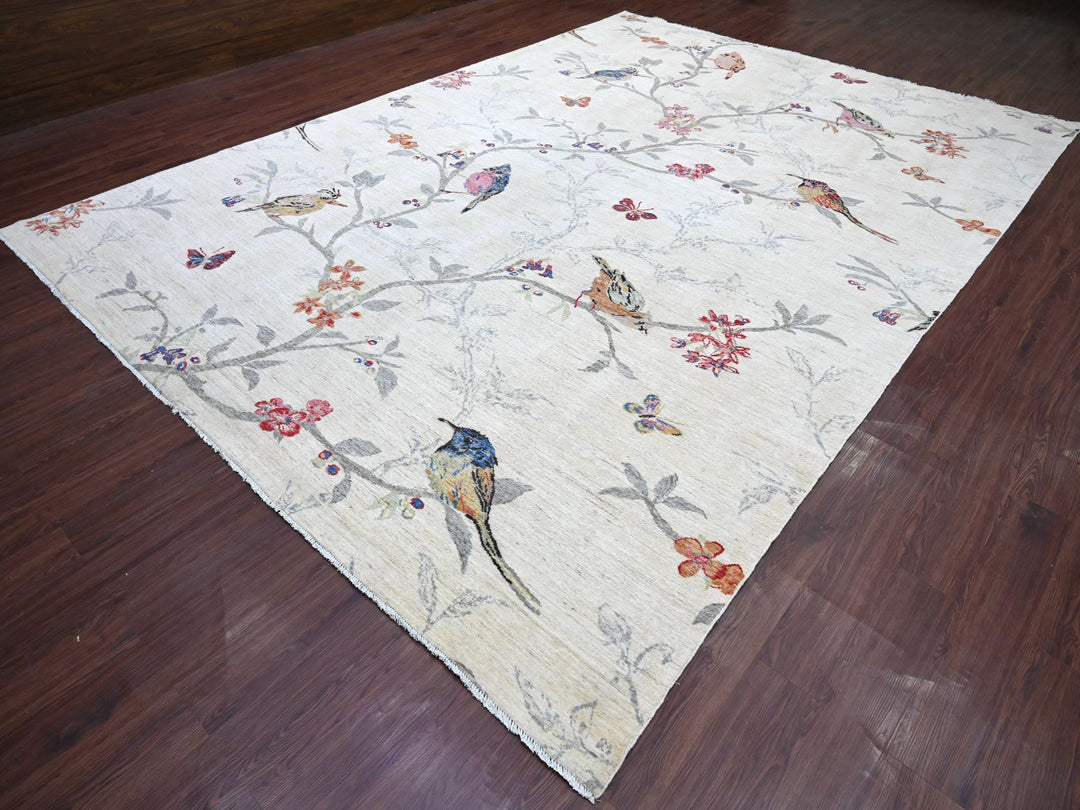 10'3" x 14'7" New Hand Knotted Ivory Wool Rectangle Oriental Rug - MOA10222341