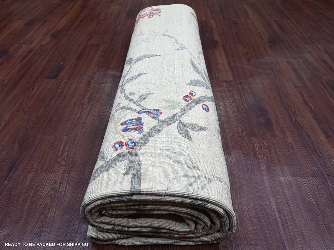 10'3" x 14'7" New Hand Knotted Ivory Wool Rectangle Oriental Rug - MOA10222341