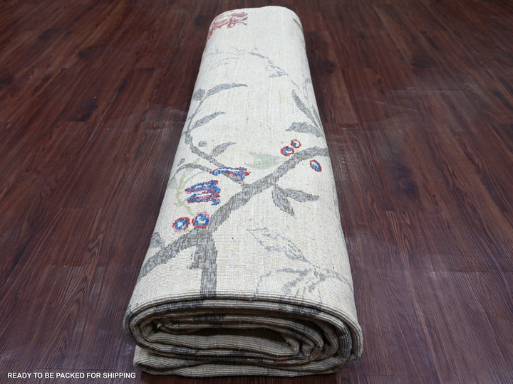 10'3" x 14'7" New Hand Knotted Ivory Wool Rectangle Oriental Rug - MOA10222341