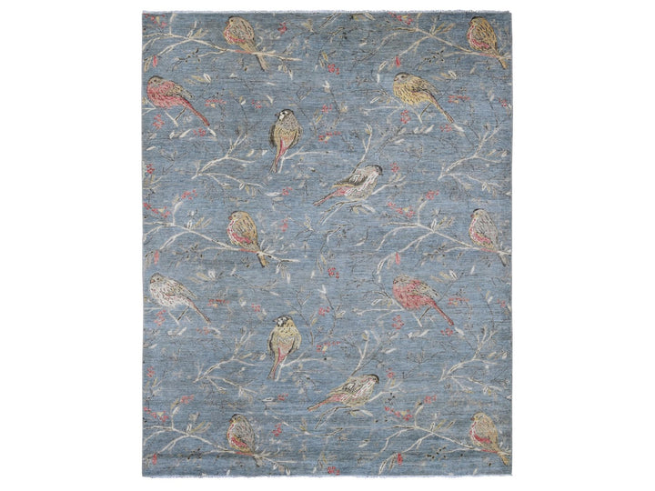 7'11" x 9'11" New Hand Knotted Grey Wool Rectangle Oriental Rug - MOA10222343