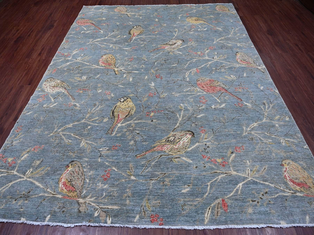 7'11" x 9'11" New Hand Knotted Grey Wool Rectangle Oriental Rug - MOA10222343