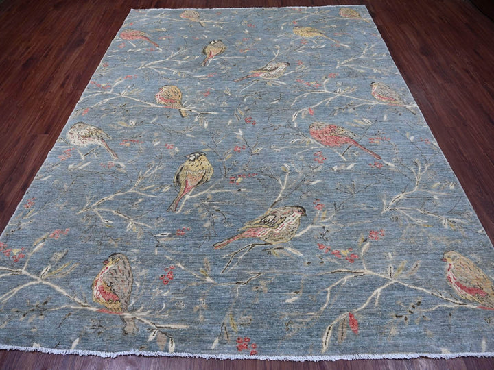 7'11" x 9'11" New Hand Knotted Grey Wool Rectangle Oriental Rug - MOA10222343