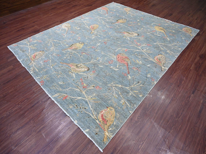 7'11" x 9'11" New Hand Knotted Grey Wool Rectangle Oriental Rug - MOA10222343