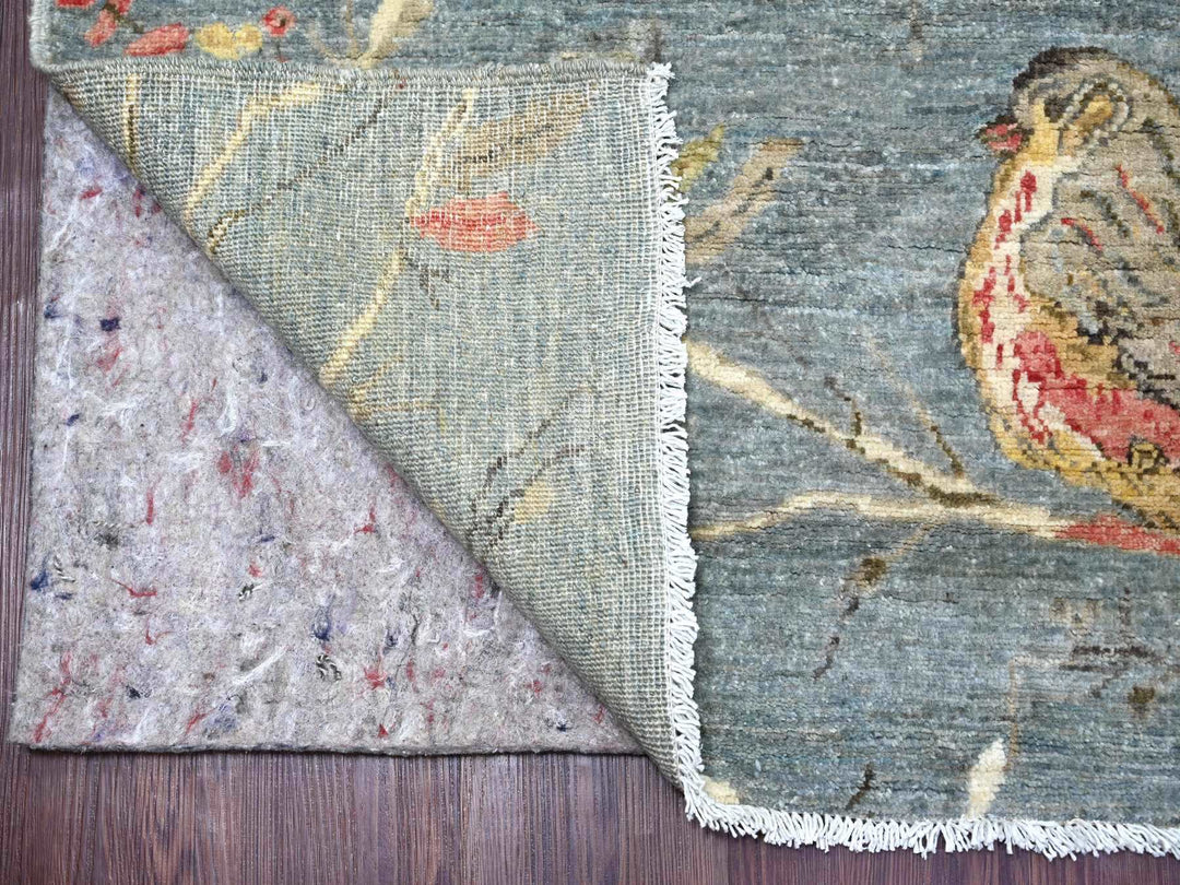 7'11" x 9'11" New Hand Knotted Grey Wool Rectangle Oriental Rug - MOA10222343