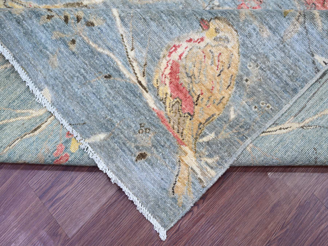 7'11" x 9'11" New Hand Knotted Grey Wool Rectangle Oriental Rug - MOA10222343
