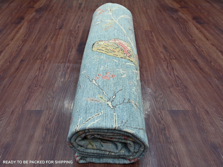 7'11" x 9'11" New Hand Knotted Grey Wool Rectangle Oriental Rug - MOA10222343