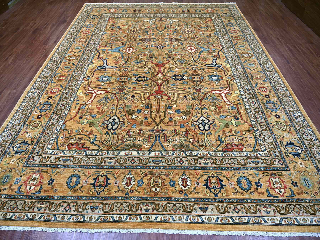 9'2" x 11'11" New Hand Knotted Brown Wool Rectangle Oriental Rug - MOA10222344