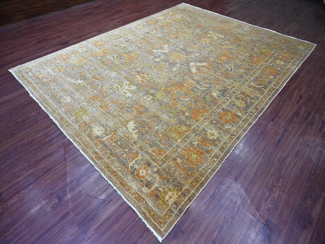 8'10" x 11'9" New Hand Knotted Brown Wool Rectangle Oriental Rug - MOA10222346