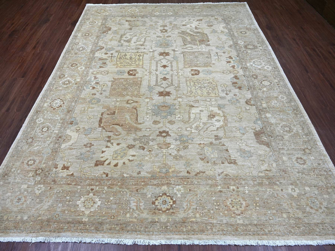 7'11" x 10'0" New Hand Knotted Ivory Wool Rectangle Oriental Rug - MOA10222347
