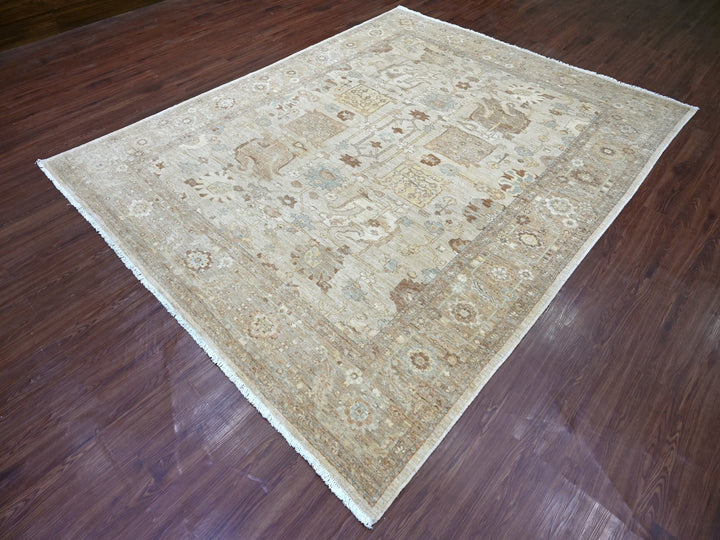7'11" x 10'0" New Hand Knotted Ivory Wool Rectangle Oriental Rug - MOA10222347