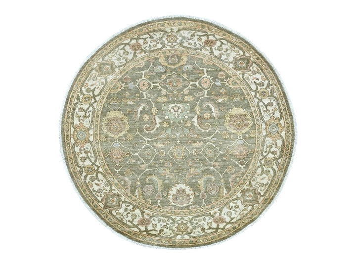 6'0" x 6'1" New Hand Knotted Green Wool Round Oriental Rug - MOA10222350