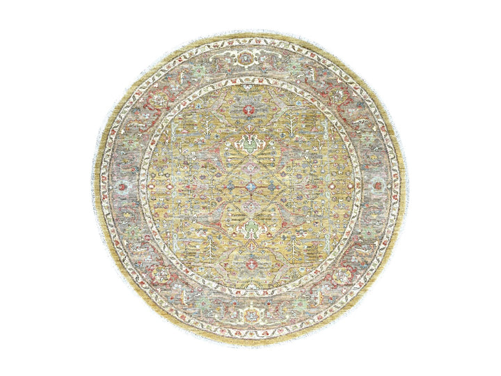 6'0" x 6'1" New Hand Knotted Yellow Wool Round Oriental Rug - MOA10222351