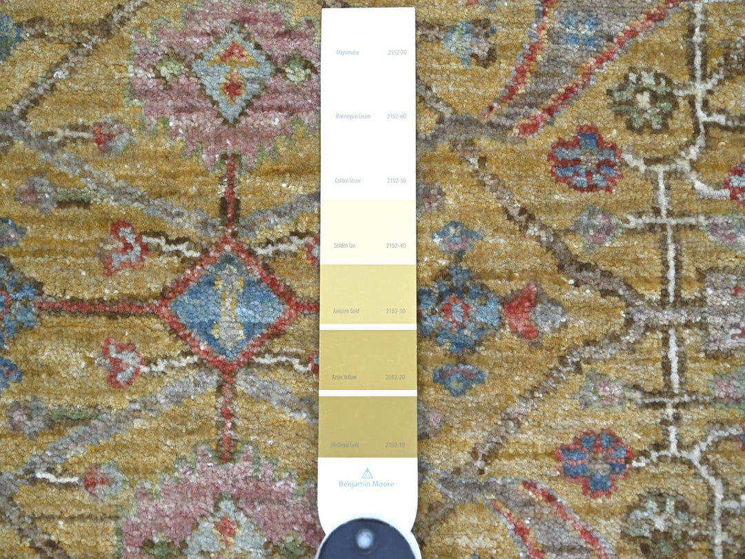 6'0" x 6'1" New Hand Knotted Yellow Wool Round Oriental Rug - MOA10222351