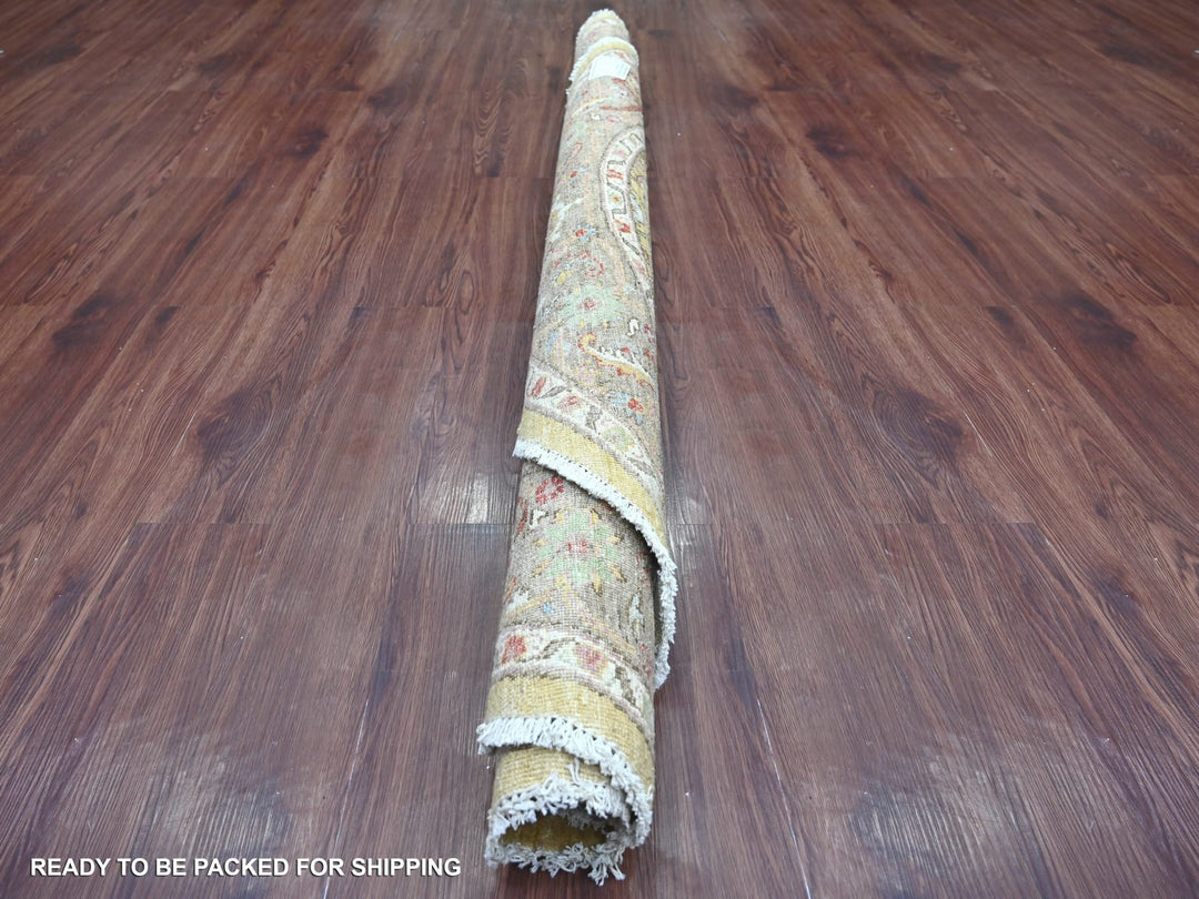 6'0" x 6'1" New Hand Knotted Yellow Wool Round Oriental Rug - MOA10222351