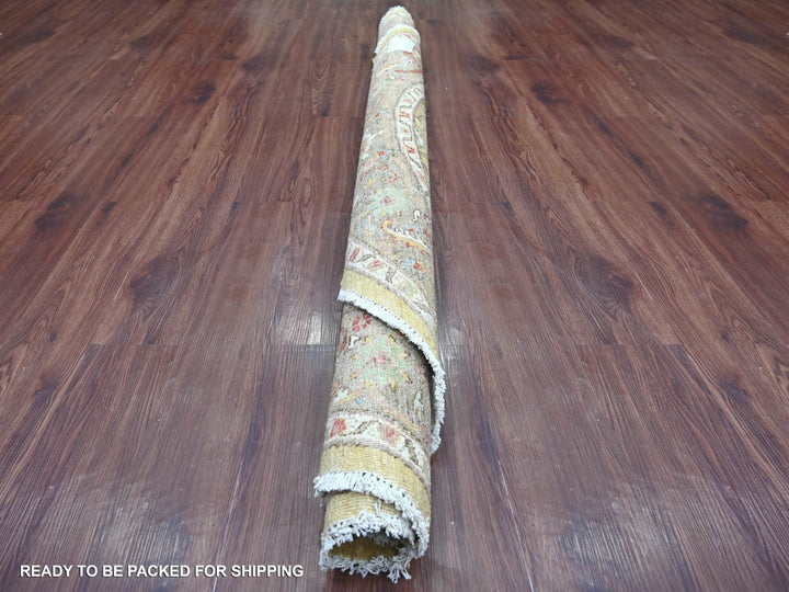 6'0" x 6'1" New Hand Knotted Yellow Wool Round Oriental Rug - MOA10222351