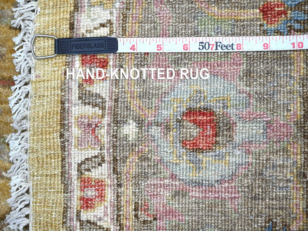 6'0" x 6'1" New Hand Knotted Yellow Wool Round Oriental Rug - MOA10222351