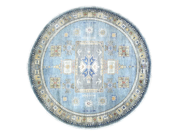 5'9" x 5'11" New Hand Knotted Blue Wool Round Oriental Rug - MOA10222352