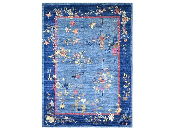 9'11" x 13'8" New Hand Knotted Blue Wool Rectangle Oriental Rug - MOA10222353