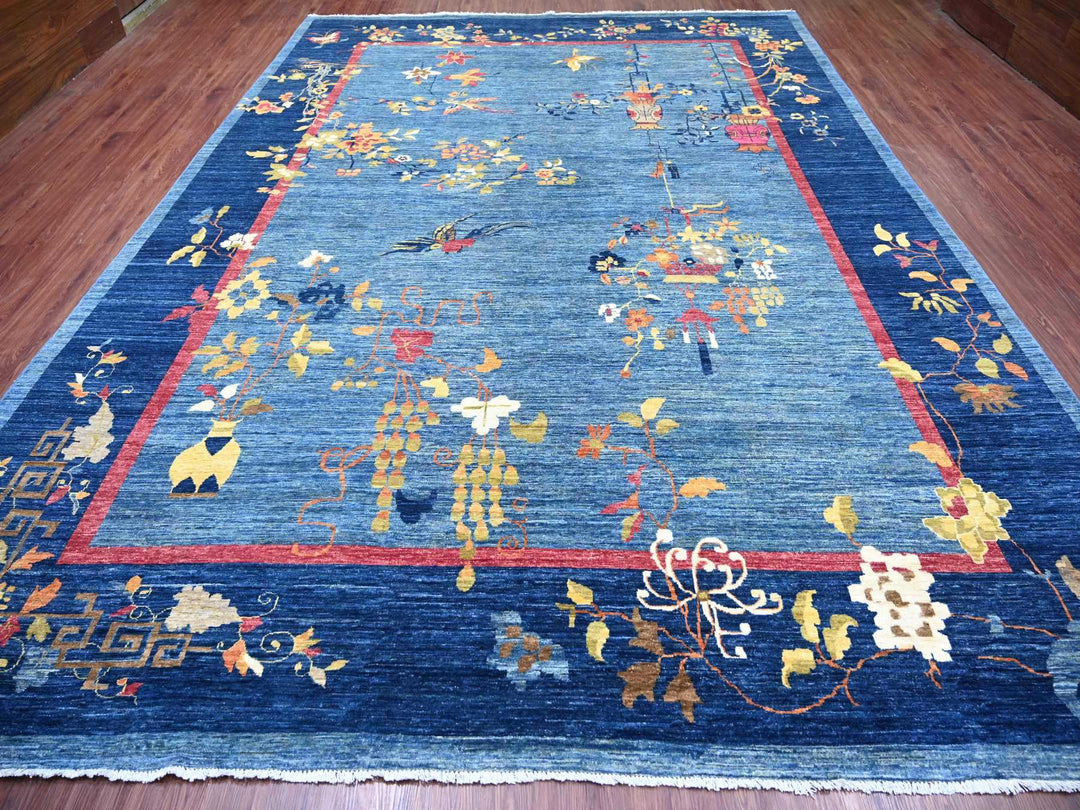 9'11" x 13'8" New Hand Knotted Blue Wool Rectangle Oriental Rug - MOA10222353