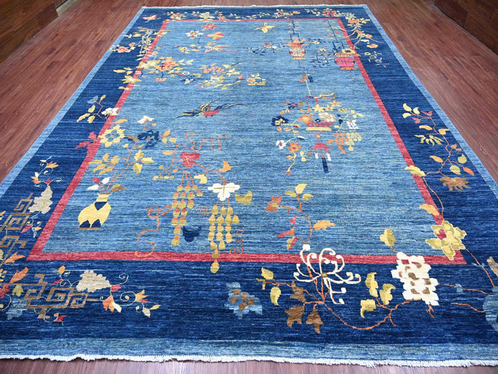 9'11" x 13'8" New Hand Knotted Blue Wool Rectangle Oriental Rug - MOA10222353