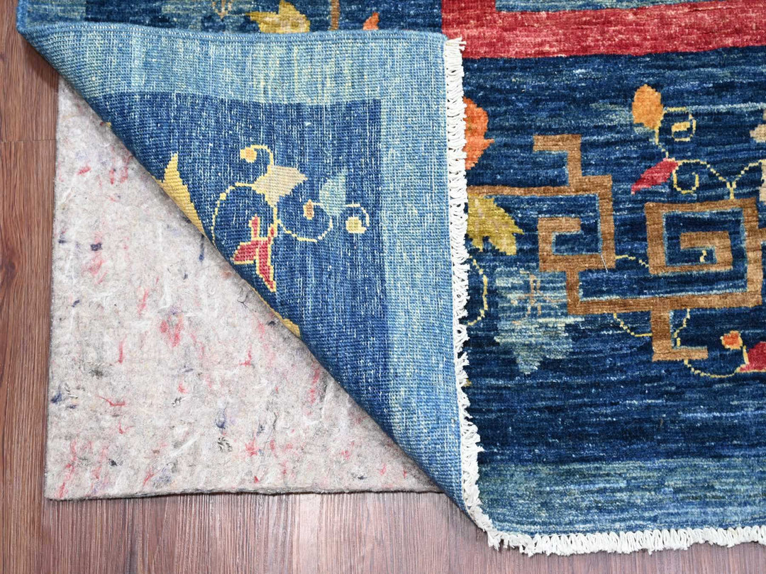 9'11" x 13'8" New Hand Knotted Blue Wool Rectangle Oriental Rug - MOA10222353