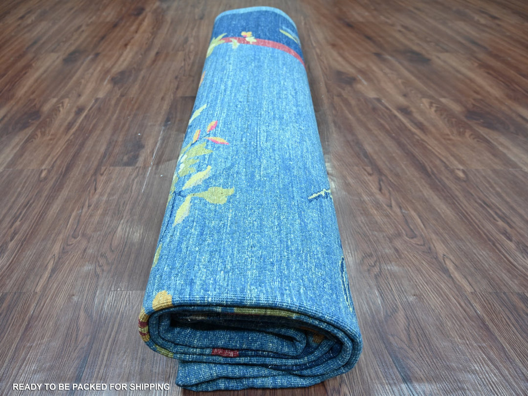 9'11" x 13'8" New Hand Knotted Blue Wool Rectangle Oriental Rug - MOA10222353