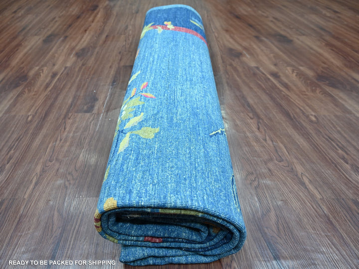 9'11" x 13'8" New Hand Knotted Blue Wool Rectangle Oriental Rug - MOA10222353