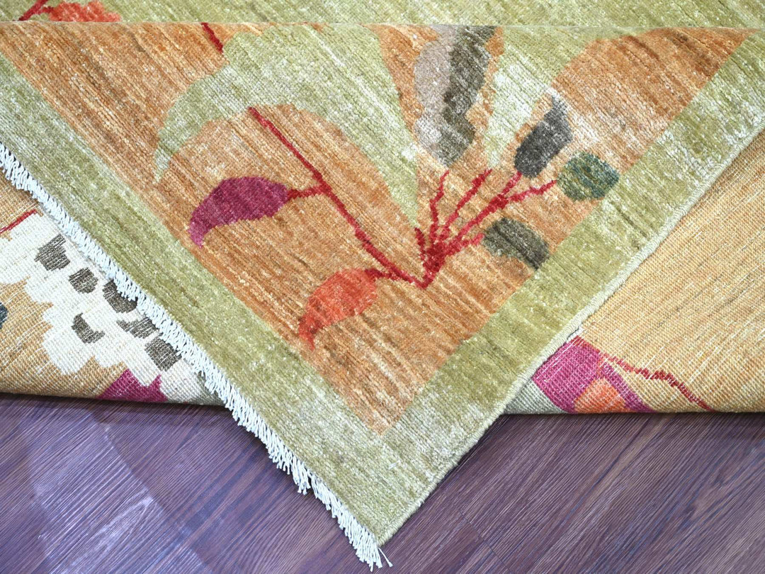 9'11" x 13'9" New Hand Knotted Green Wool Rectangle Oriental Rug - MOA10222354