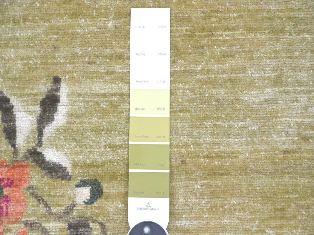 9'11" x 13'9" New Hand Knotted Green Wool Rectangle Oriental Rug - MOA10222354