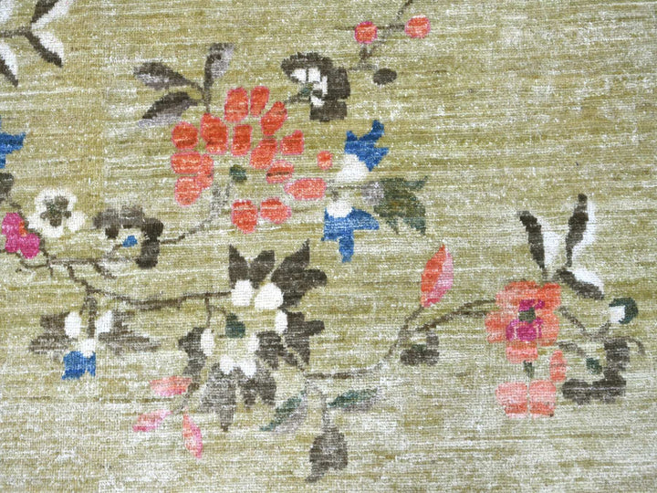 9'11" x 13'9" New Hand Knotted Green Wool Rectangle Oriental Rug - MOA10222354
