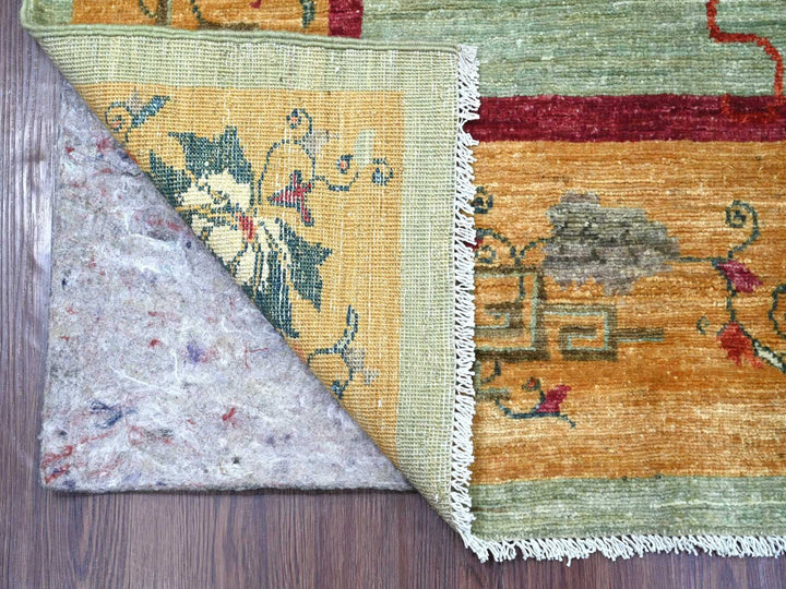 5'10" x 9'0" New Hand Knotted Green Wool Rectangle Oriental Rug - MOA10222356