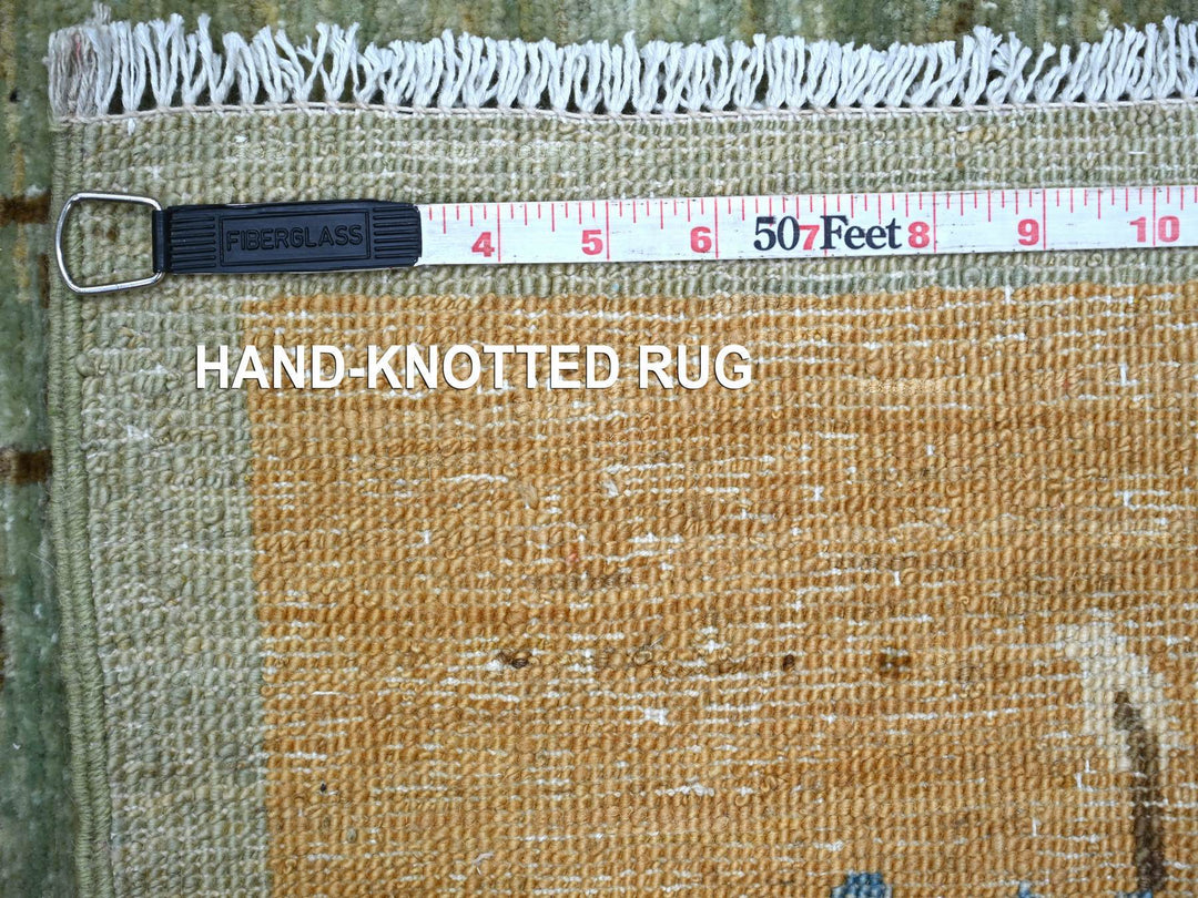 5'10" x 9'0" New Hand Knotted Green Wool Rectangle Oriental Rug - MOA10222356
