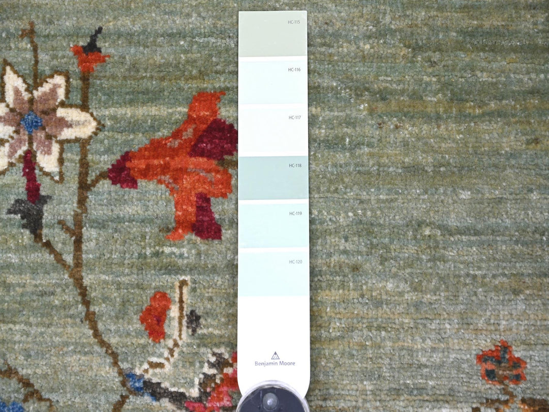 3'2" x 4'9" New Hand Knotted Green Wool Rectangle Oriental Rug - MOA10222357