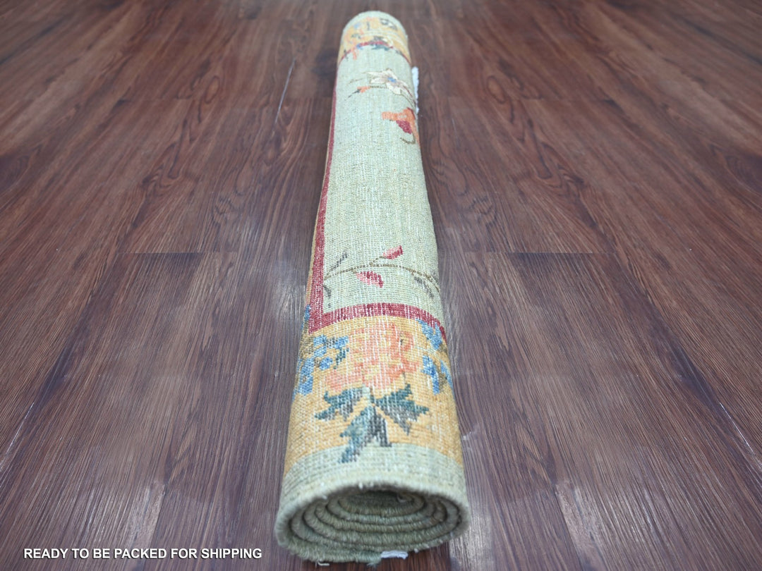 3'2" x 4'9" New Hand Knotted Green Wool Rectangle Oriental Rug - MOA10222357