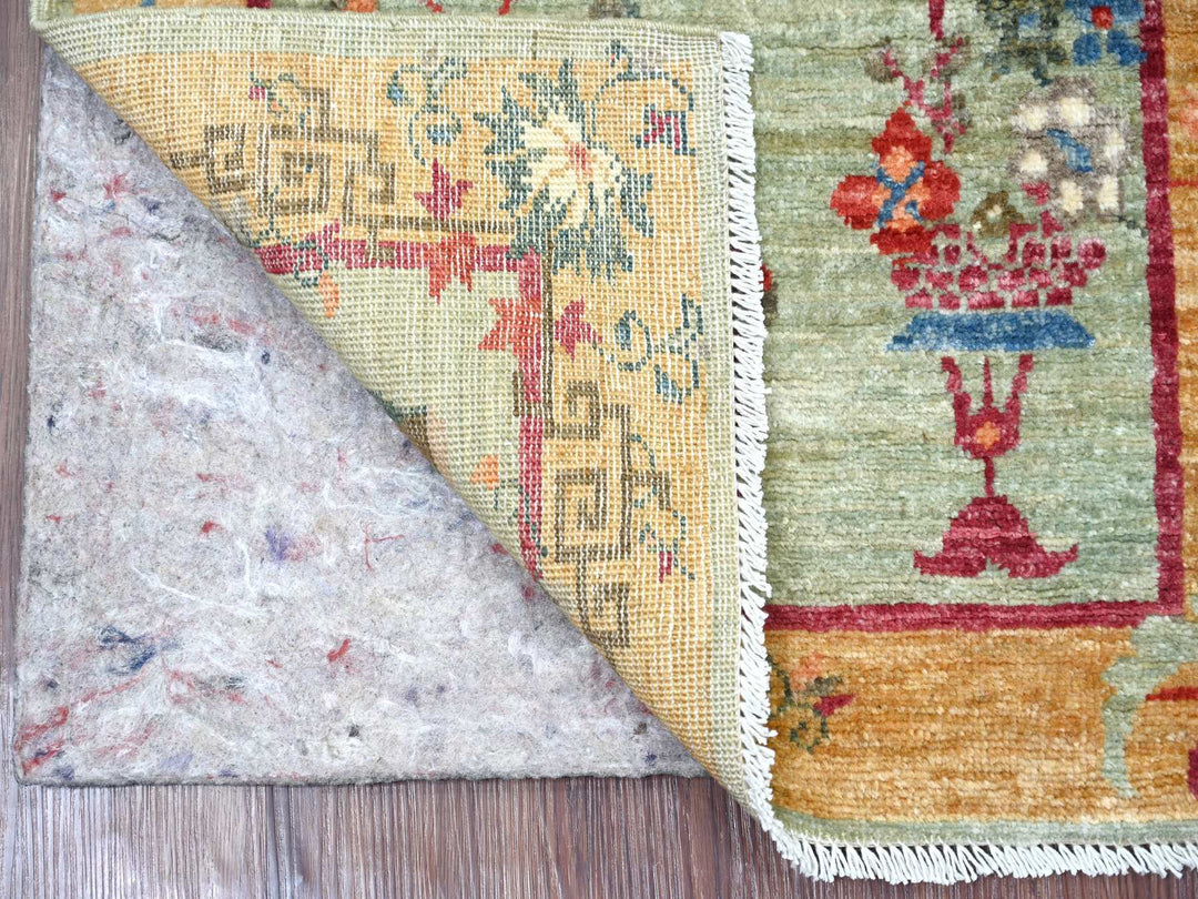 2'2" x 3'0" New Hand Knotted Green Wool Rectangle Oriental Rug - MOA10222358