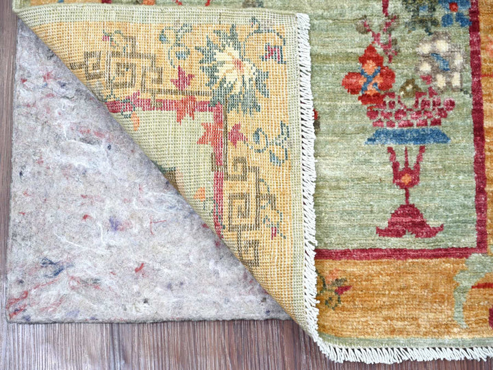 2'2" x 3'0" New Hand Knotted Green Wool Rectangle Oriental Rug - MOA10222358