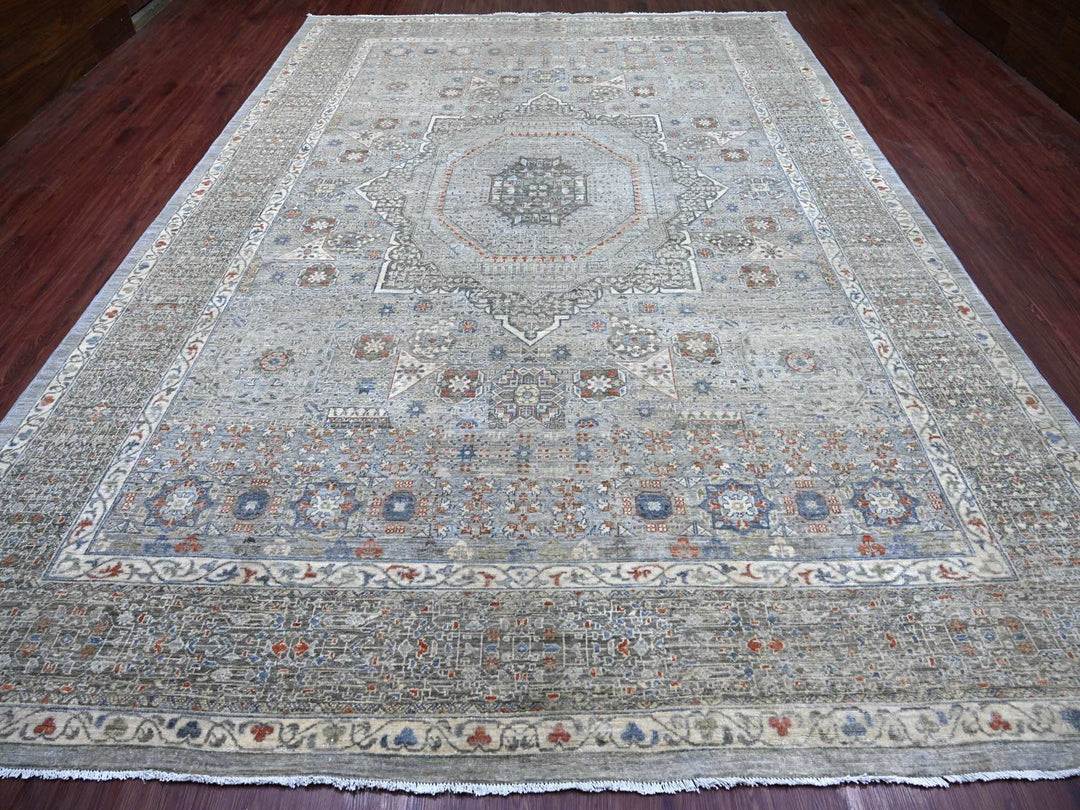 9'9" x 13'11" New Hand Knotted Grey Wool Rectangle Oriental Rug - MOA10222362