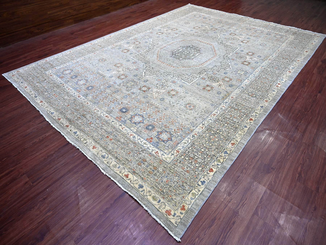 9'9" x 13'11" New Hand Knotted Grey Wool Rectangle Oriental Rug - MOA10222362
