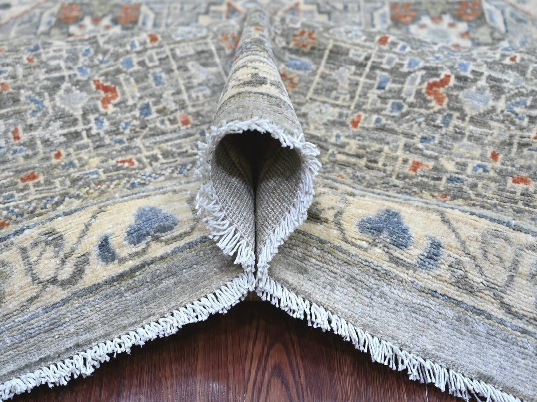 9'9" x 13'11" New Hand Knotted Grey Wool Rectangle Oriental Rug - MOA10222362