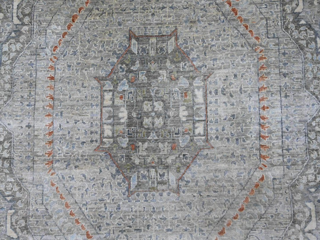 9'9" x 13'11" New Hand Knotted Grey Wool Rectangle Oriental Rug - MOA10222362