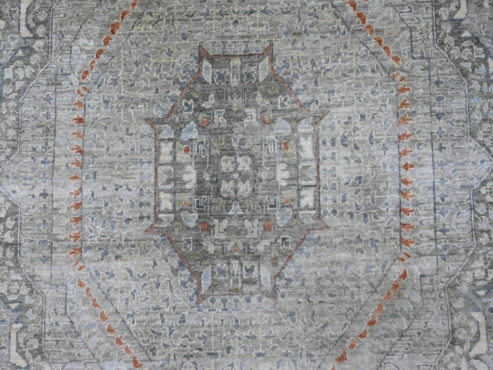 9'9" x 13'11" New Hand Knotted Grey Wool Rectangle Oriental Rug - MOA10222362