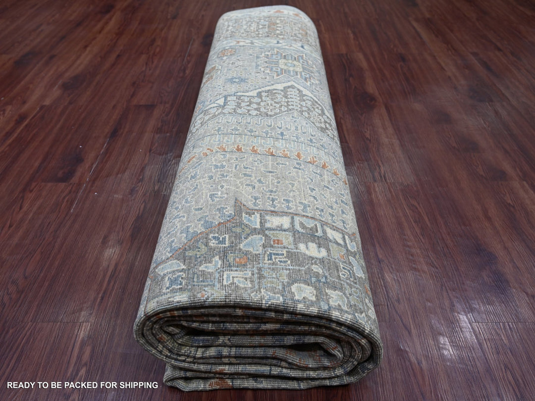 9'9" x 13'11" New Hand Knotted Grey Wool Rectangle Oriental Rug - MOA10222362