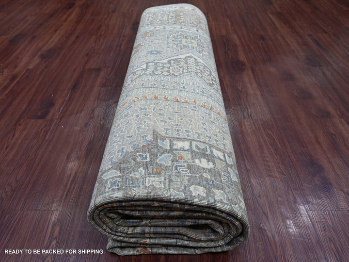 9'9" x 13'11" New Hand Knotted Grey Wool Rectangle Oriental Rug - MOA10222362