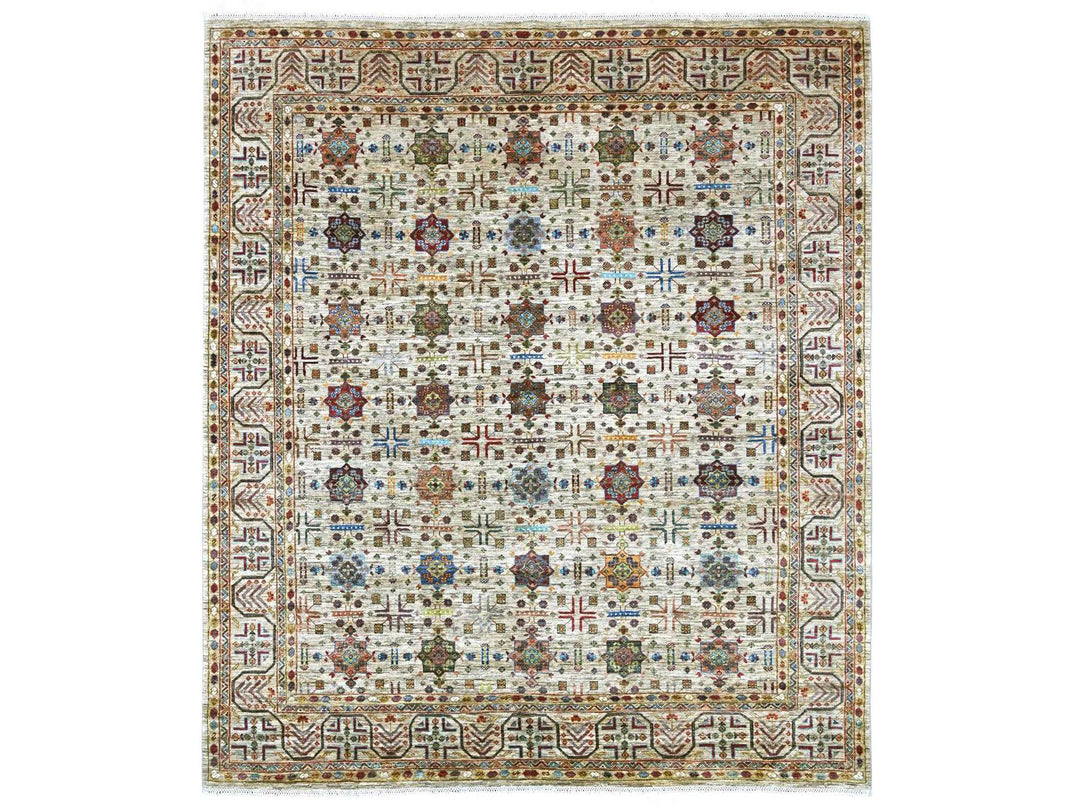 8'3" x 9'4" New Hand Knotted Ivory Wool Rectangle Oriental Rug - MOA10222364