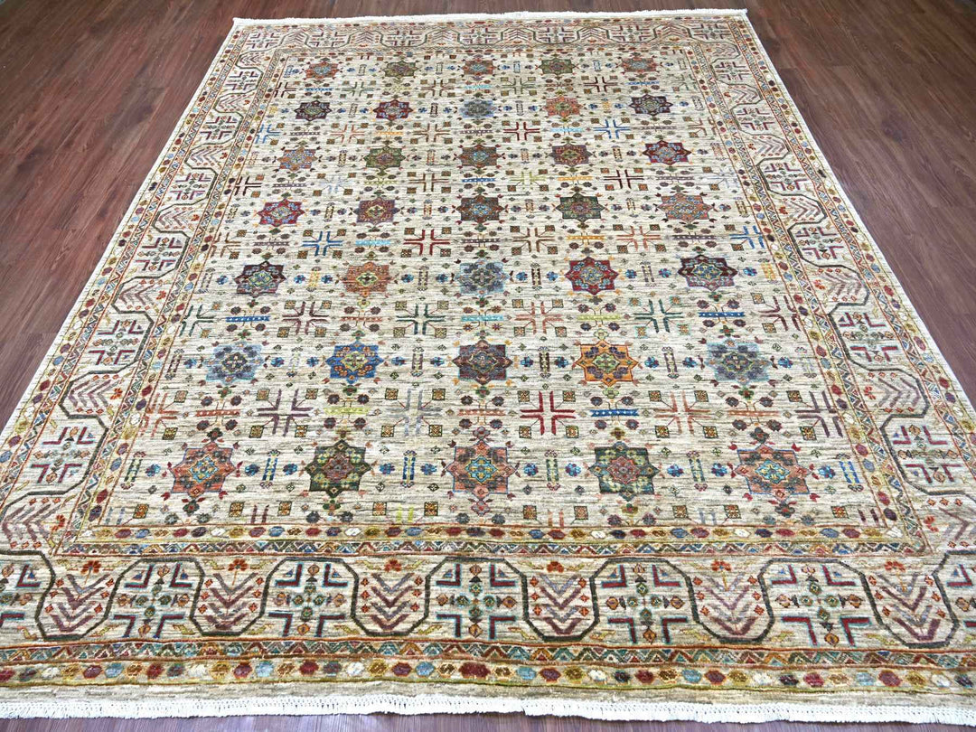 8'3" x 9'4" New Hand Knotted Ivory Wool Rectangle Oriental Rug - MOA10222364