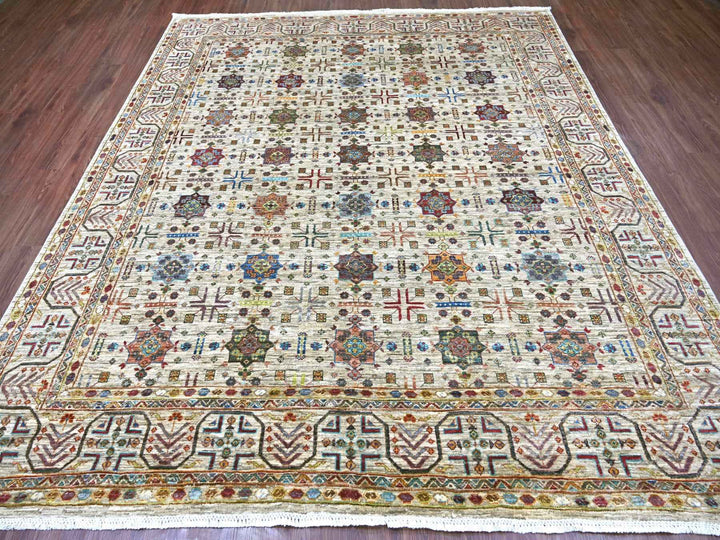 8'3" x 9'4" New Hand Knotted Ivory Wool Rectangle Oriental Rug - MOA10222364