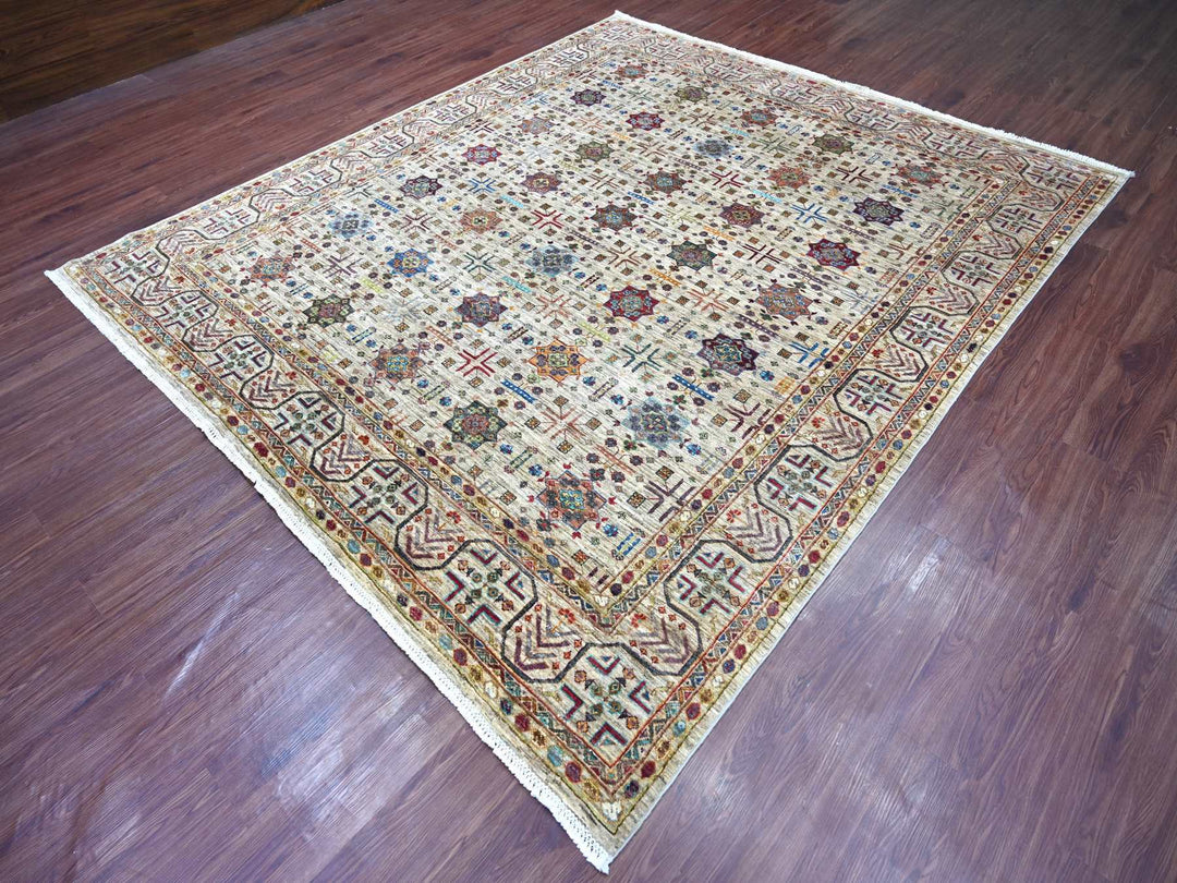 8'3" x 9'4" New Hand Knotted Ivory Wool Rectangle Oriental Rug - MOA10222364