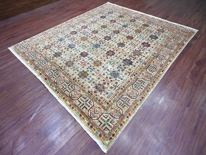 8'3" x 9'4" New Hand Knotted Ivory Wool Rectangle Oriental Rug - MOA10222364