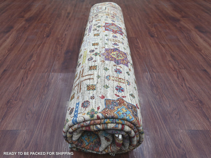 8'3" x 9'4" New Hand Knotted Ivory Wool Rectangle Oriental Rug - MOA10222364
